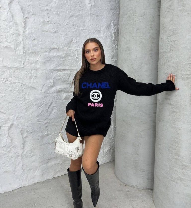 C-Embroidered Round Neck Loose Sweater(M4079）C-Embroidered Round Neck Loose Sweater(M4079）