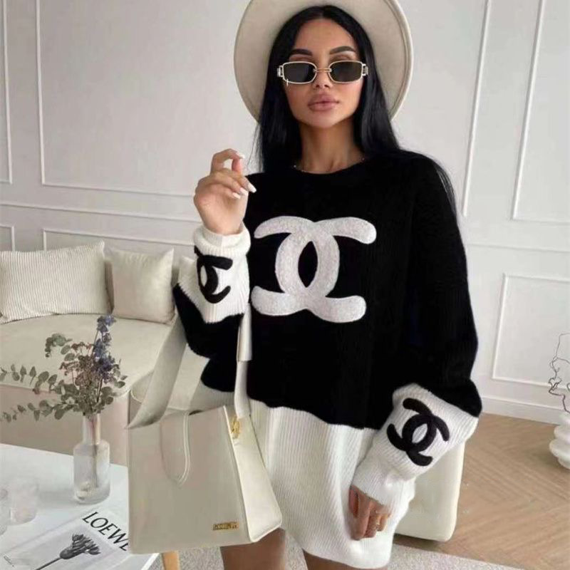 C-Contrast Color Mid-length Sweater(C6888)C-Contrast Color Mid-length Sweater(C6888)